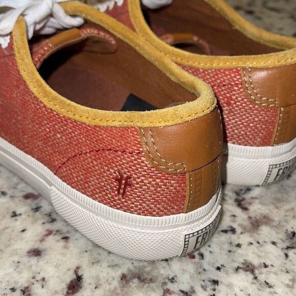 Frye Gia Canvas Leather Low Lace Up Sneakers Rust Terracotta Women’s Size 6 - Picture 6 of 9